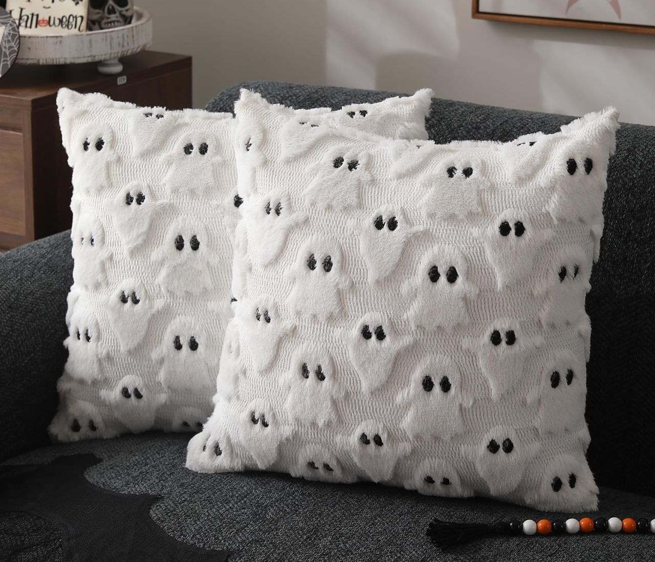 White Ghost Throw Pillow Cover