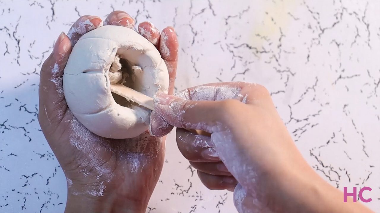 Clay Pumpkin Candle Holder for Halloween - Keep removing clay from inside