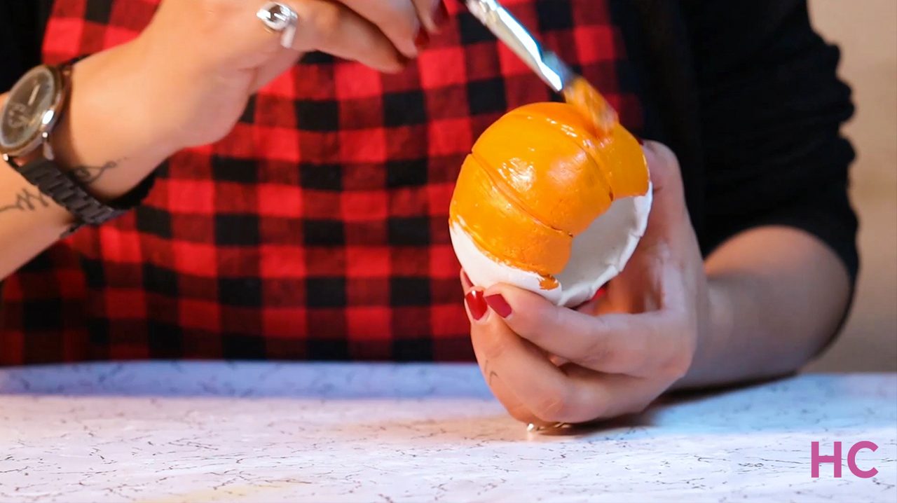 DIY Pumpkin Candle Holder - Paint a bright orange