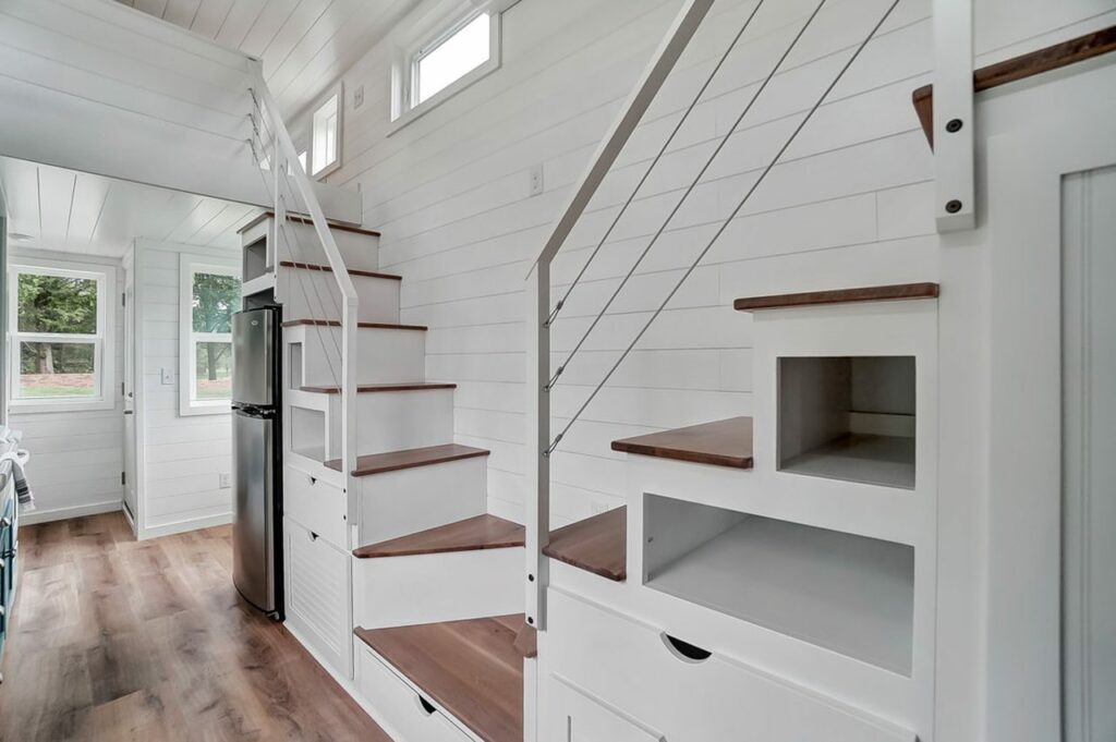 Gallaway Tiny House - Twin staircases with storage