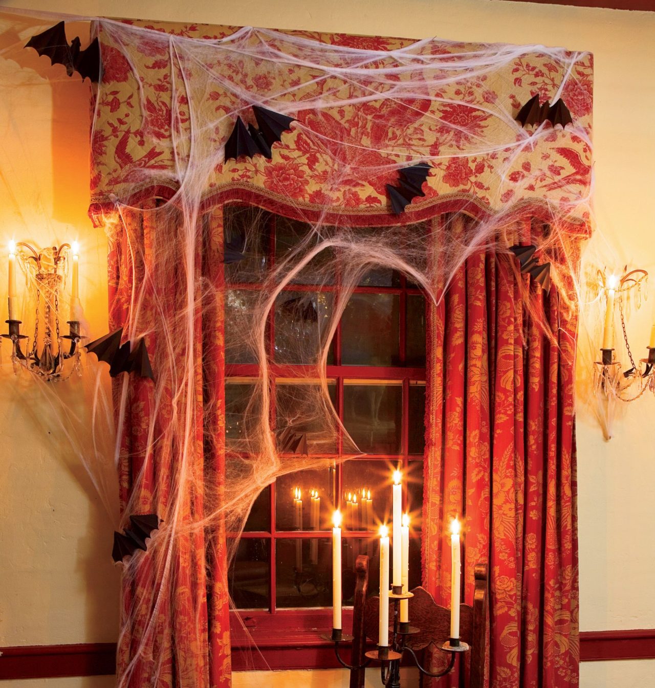 Halloween window decoration ideas - webbed windows