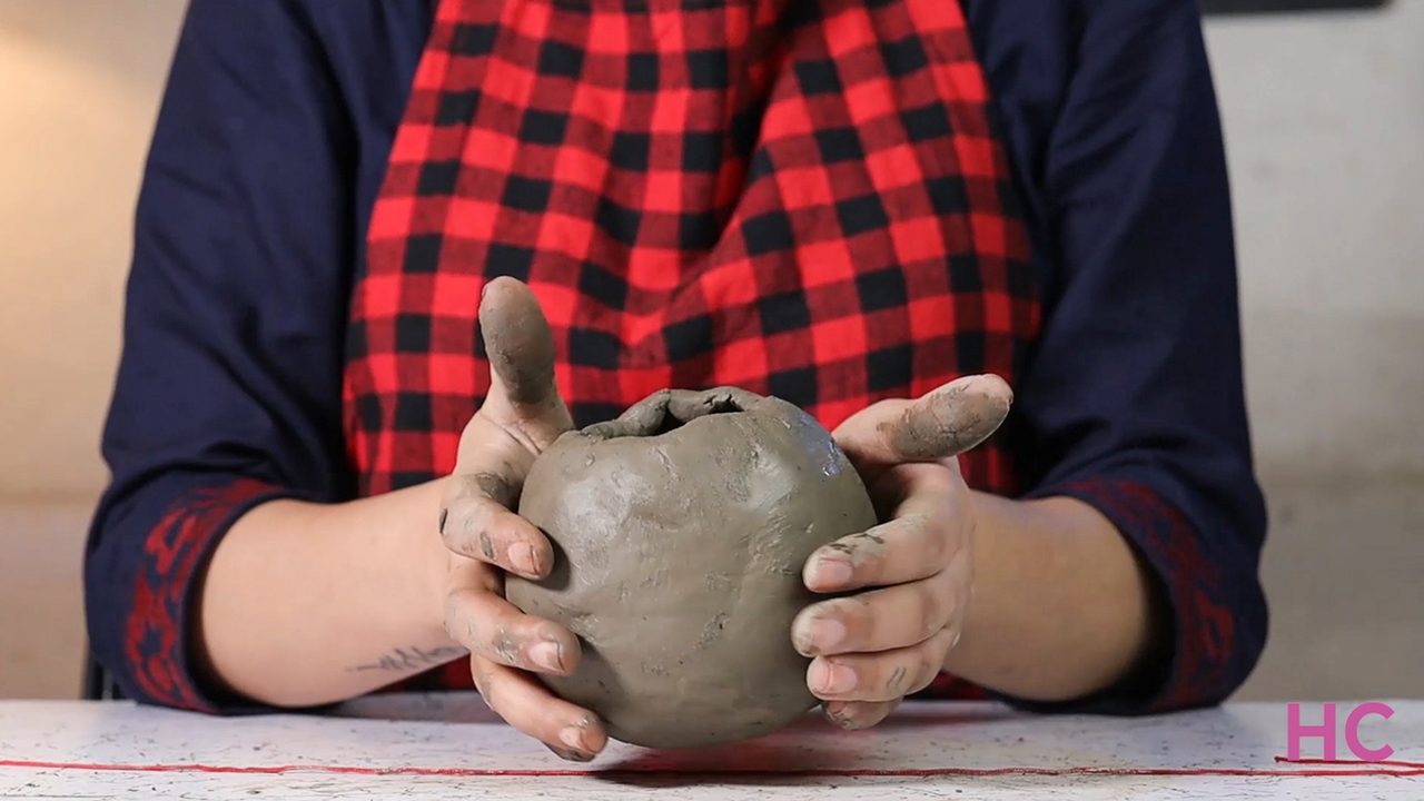 Halloween Jack-o-lantern clay candle holder