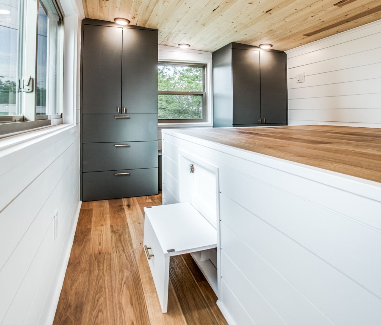 Luwan tiny house bedroom with storage