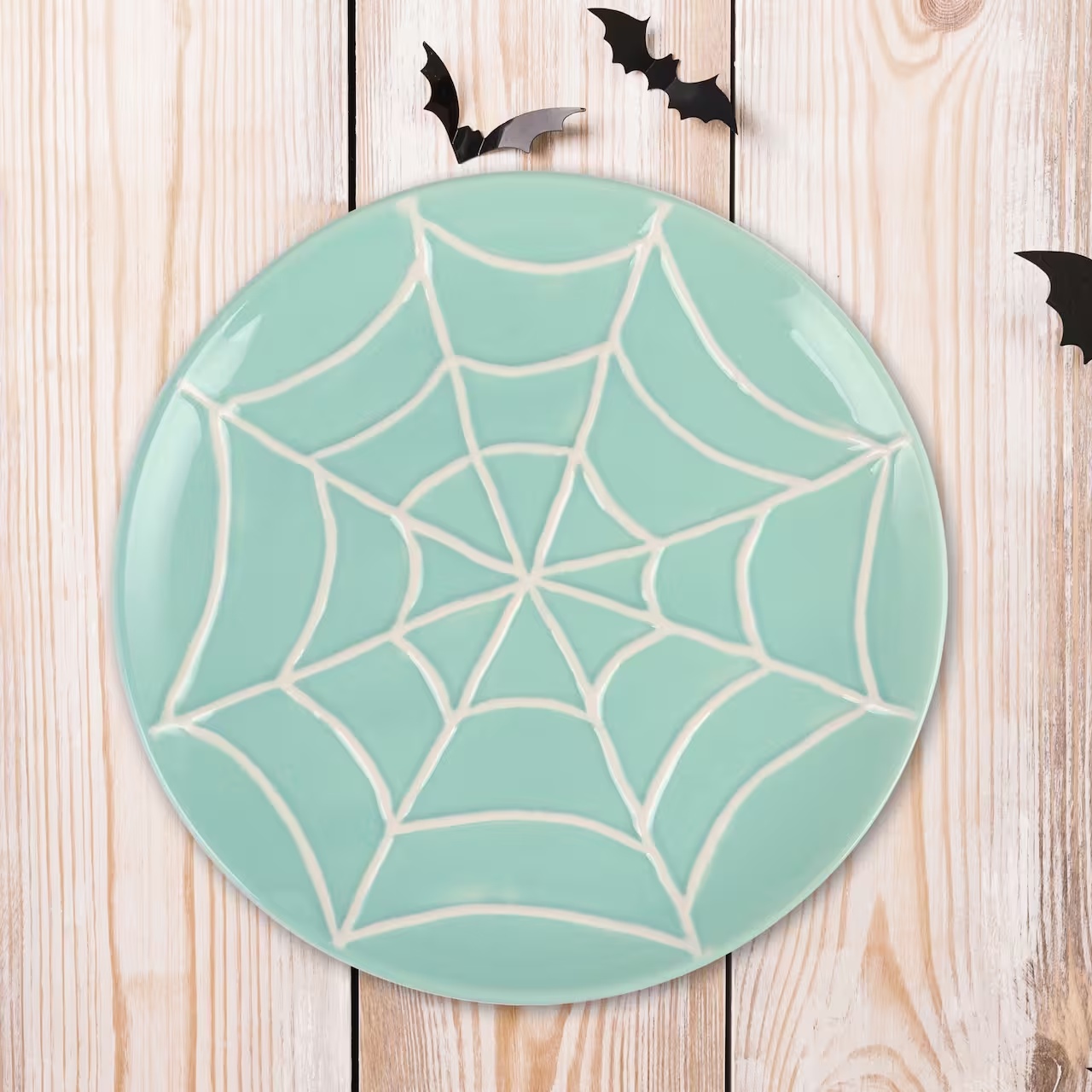 Michaels Pastel Halloween Decoration- Blue Ceramic Cobweb Plate