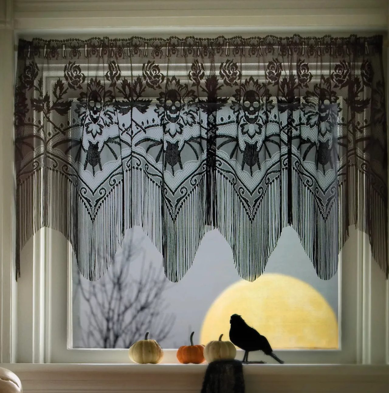 Skull lace window curtains