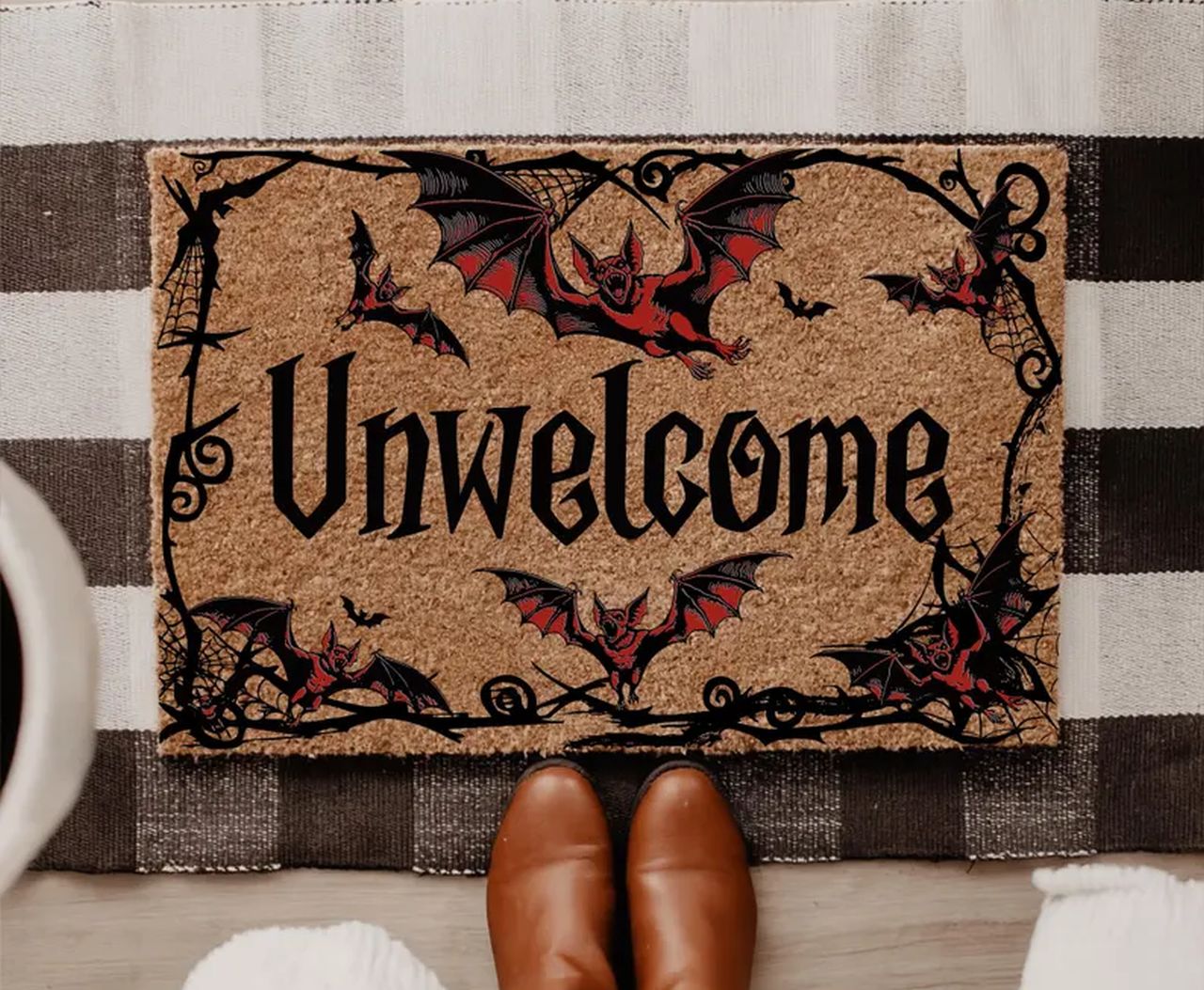 Unwelcome Gothic Bat Halloween Doormat