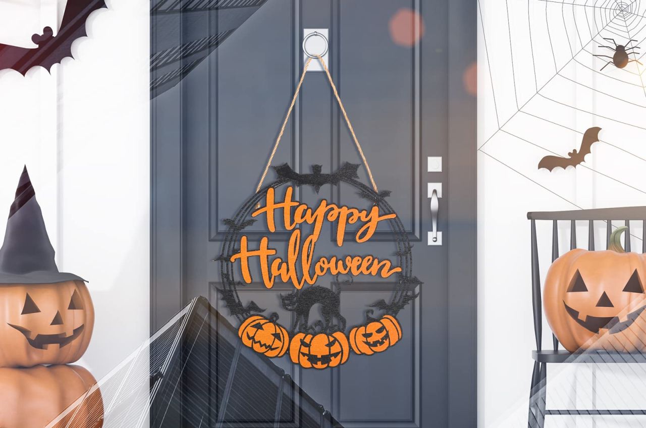 Black Cat Pumpkin Hanging Sign