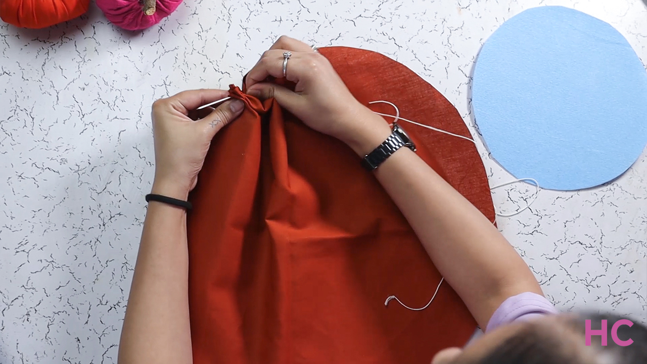 DIY Fabric Pumpkin Tutorial- Stitch the entire edge