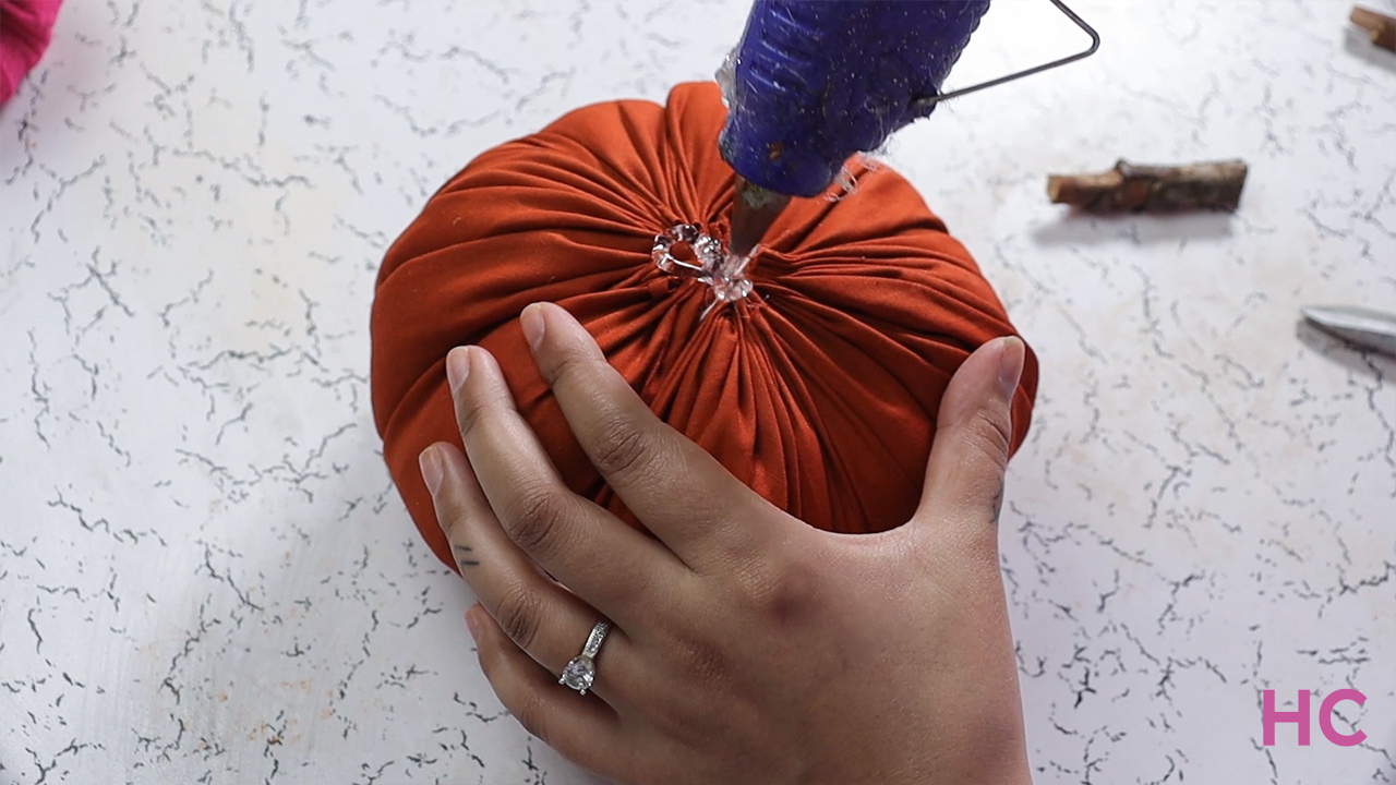 DIY Fabric Pumpkin Tutorial- pour hot glue on top