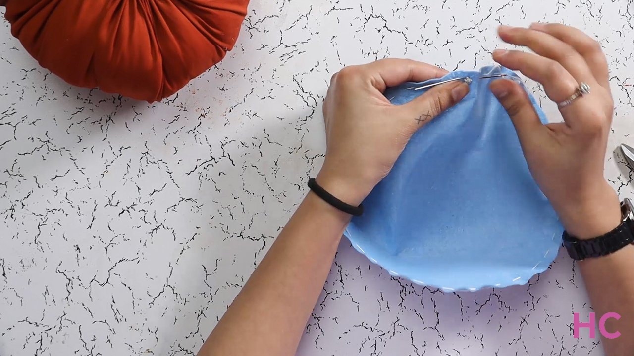 DIY Felt Pumpkin Tutorial- make stitches on edge