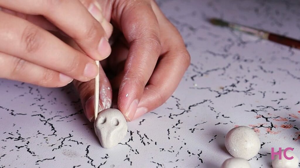 DIY miniature skulls for Halloween Graveyard - in making