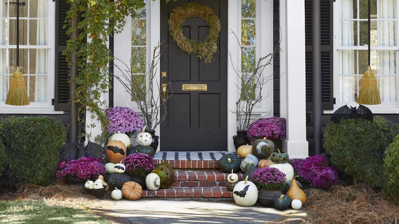 Front Porch Fall Decoration Ideas - painted pumpkins
