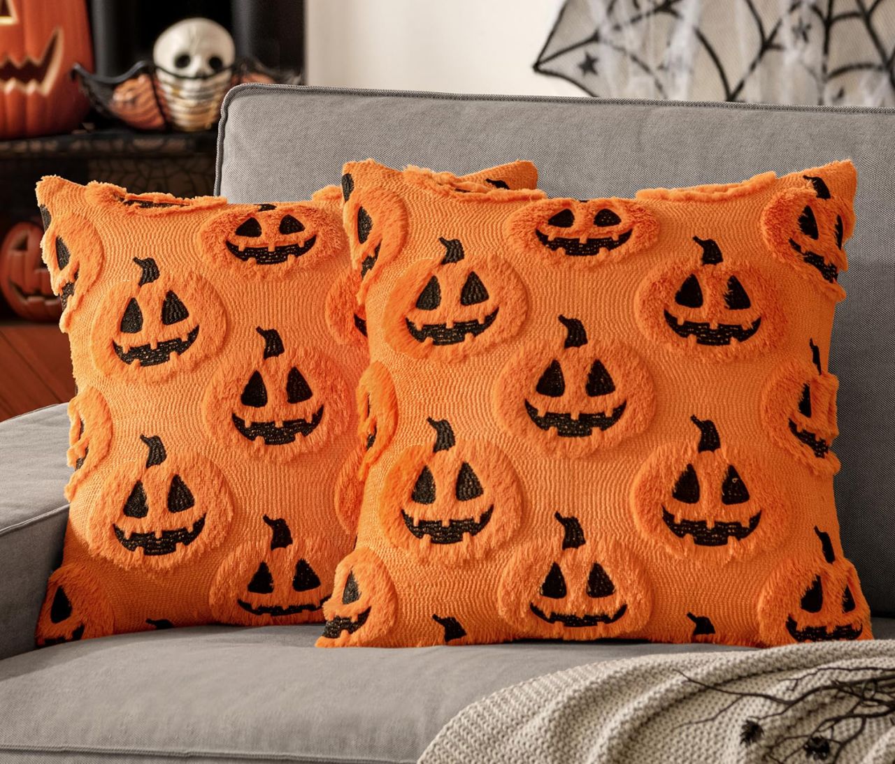Jack-o’-Lantern Throw Pillow Covers