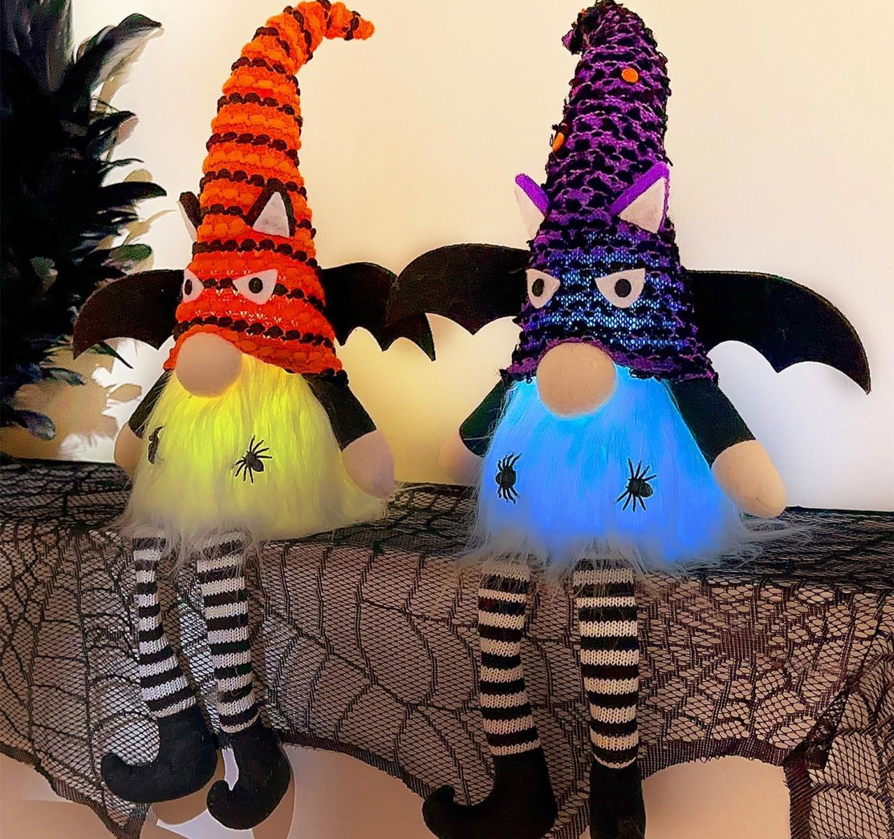 Lighted Plush Gnomes with Black Wings & Dangling Legs