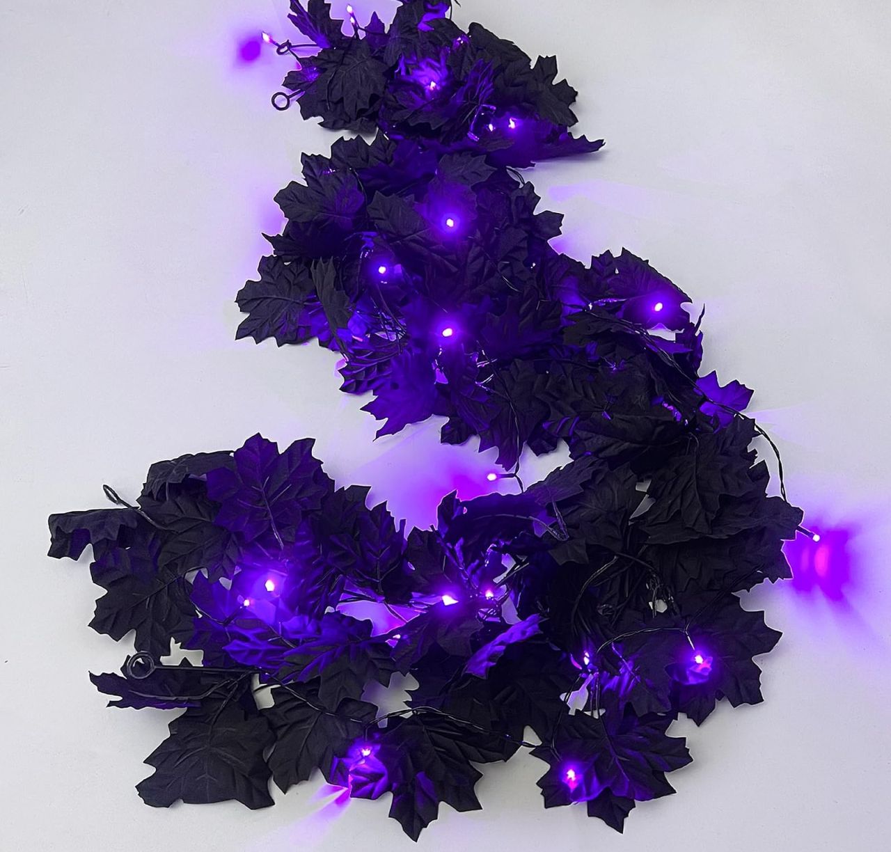 Maple Leaf Garland with Purple Lights