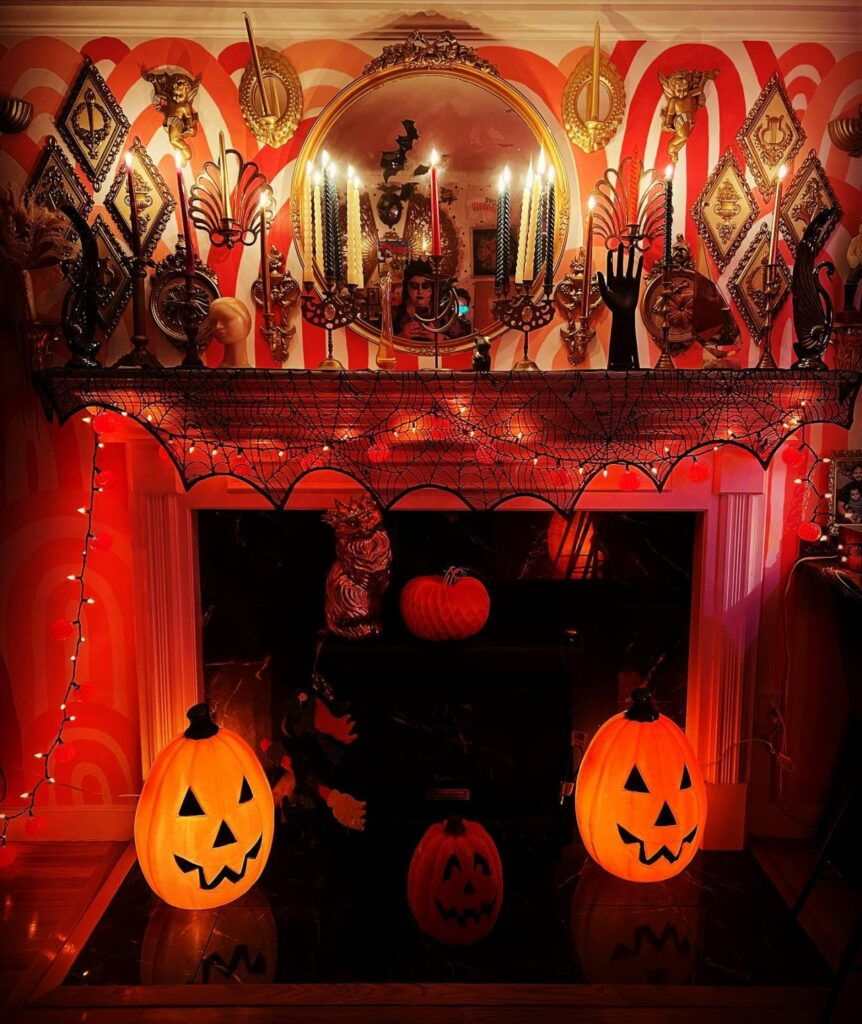 Maximalist Halloween Decoration - All Hands on Mantel