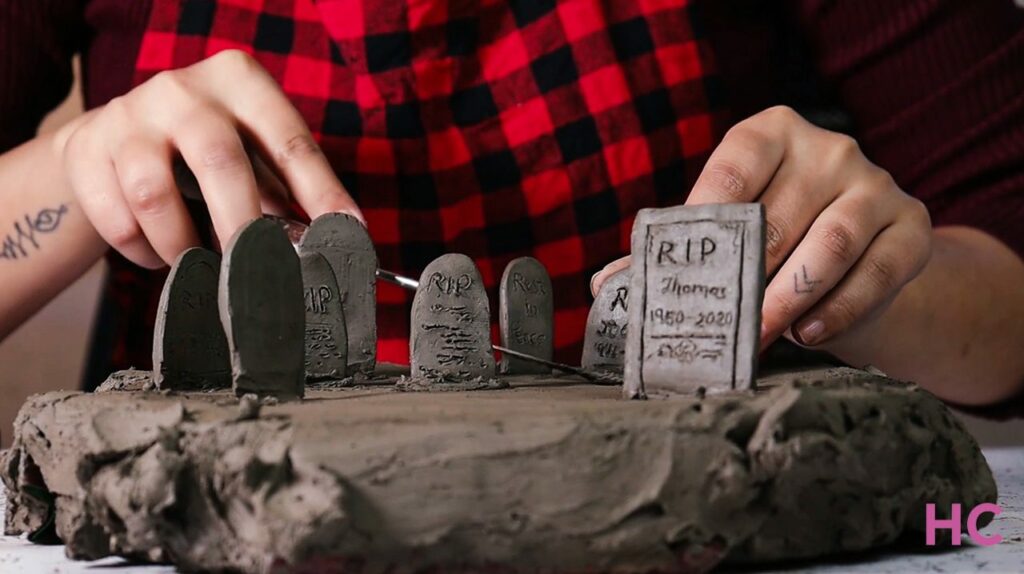 Miniature Clay Tombstones - Halloween Graveyard