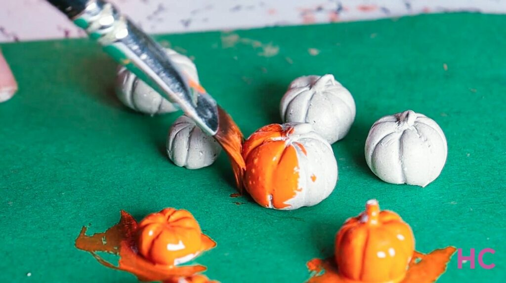 Miniature Clay pumpkins in making for Halloween Graveyard -1