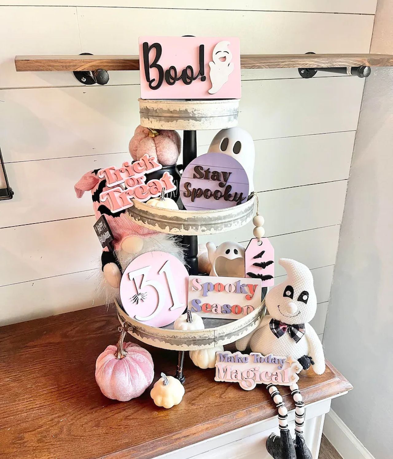 Pink Halloween Tiered Tray Décor is Super Adorable