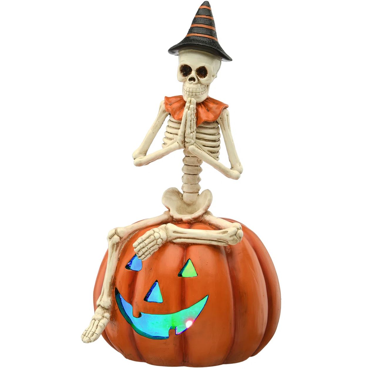 Skeleton Sitting on Pumpkin Halloween Decoration