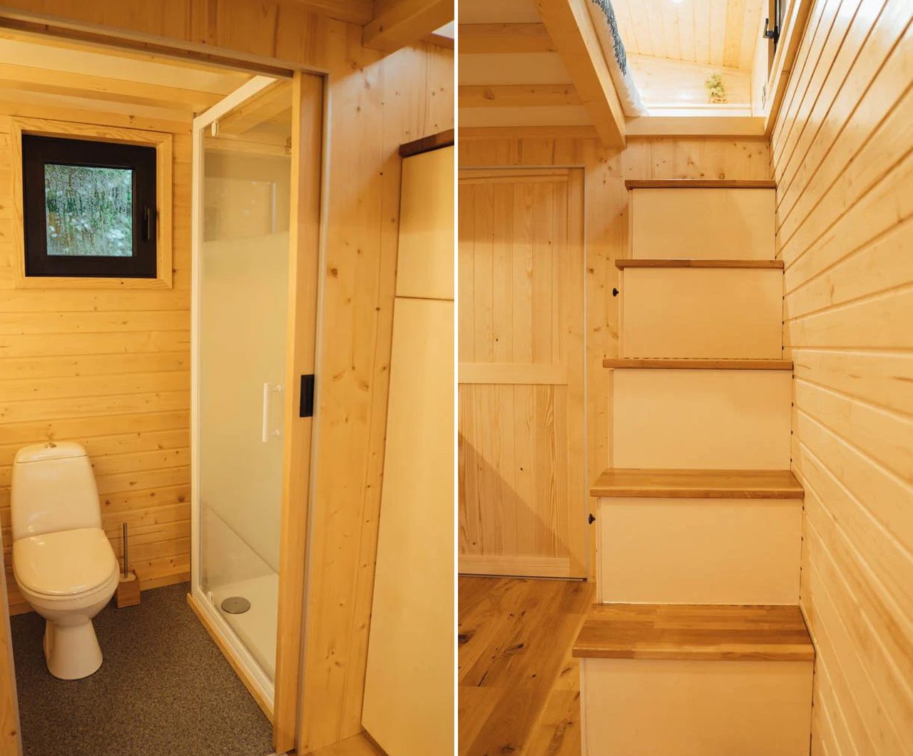 Solido Escape Tiny House-Bathroom and loft stairs