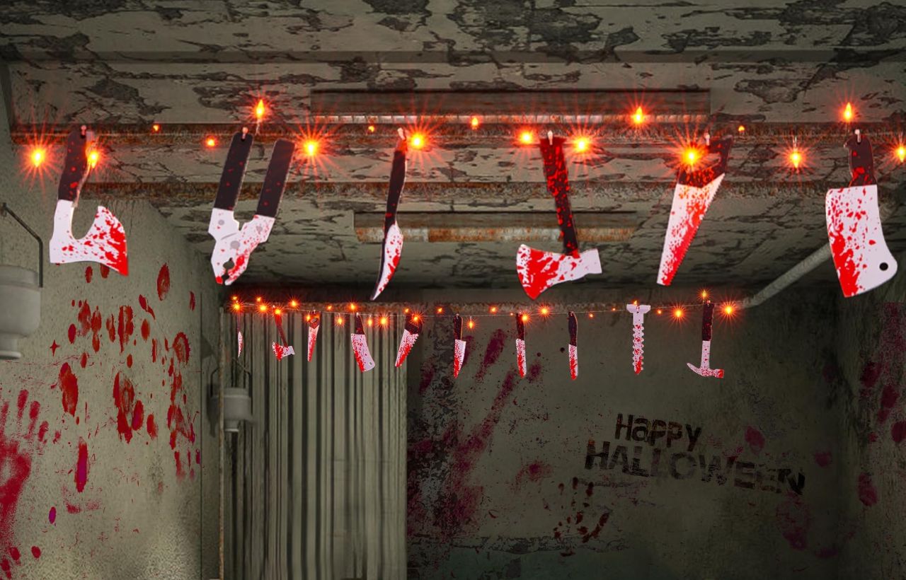 String Lights With Fake Bloody Knives