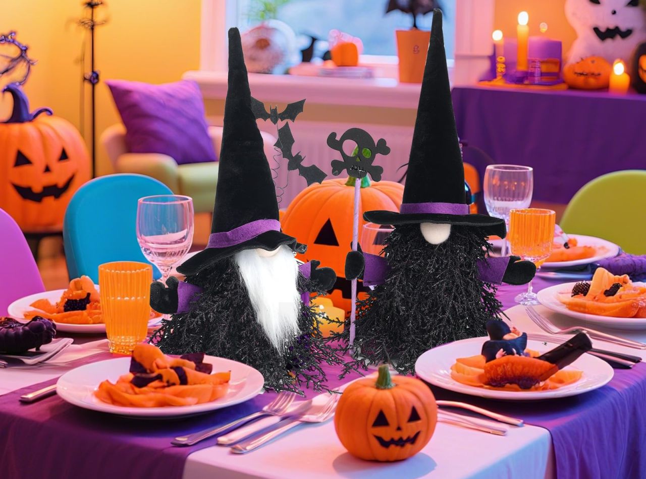 Witch Gnome With Skull Staff and Bat