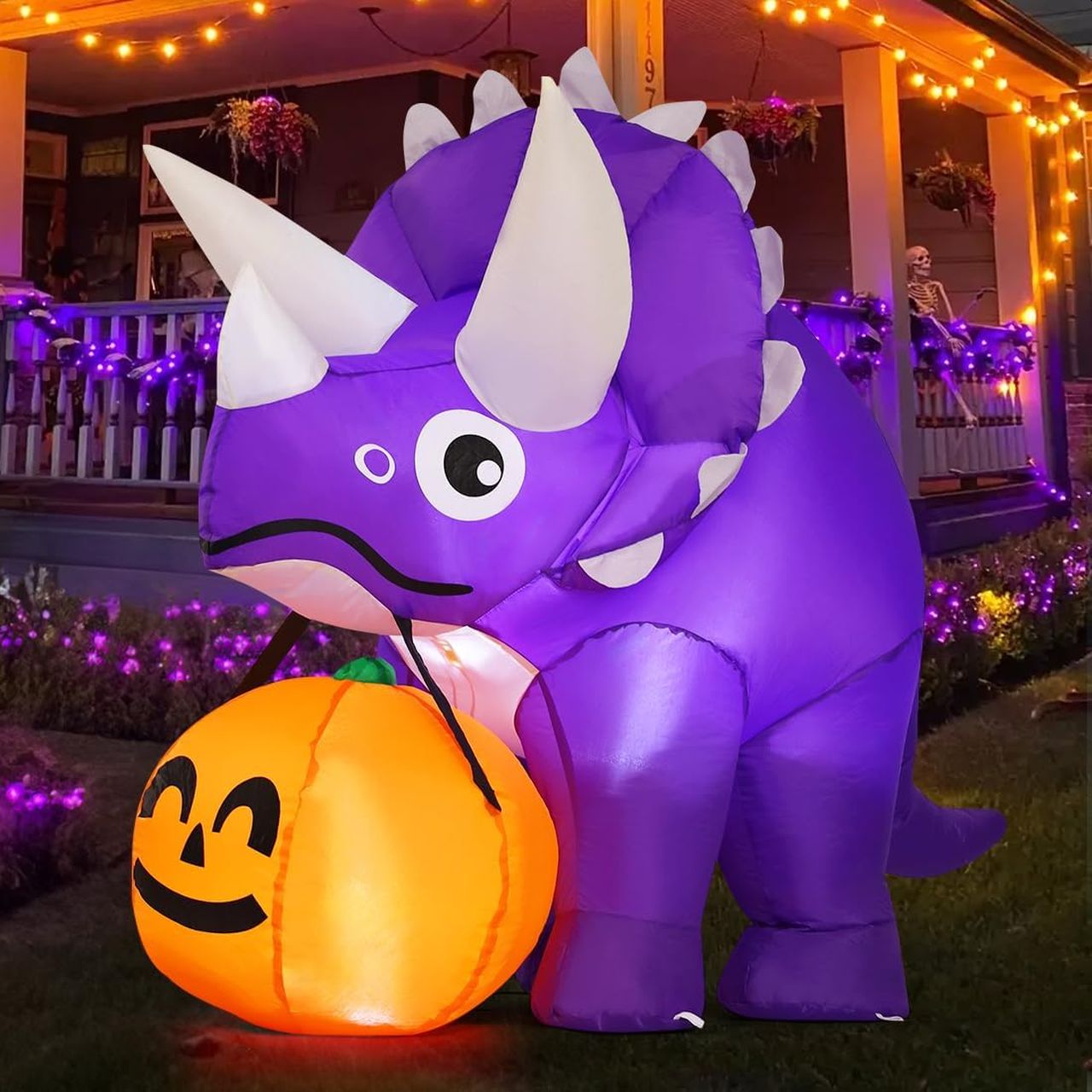 Yard Dinosaur with Pumpkin Inflatable 