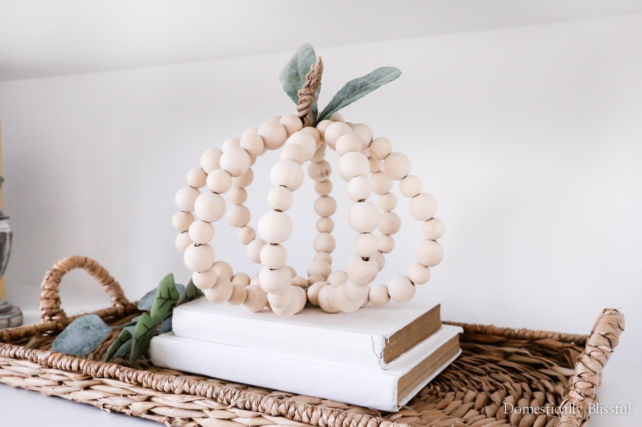 DIY Wood Bead Pumpkin for Halloween decor in farmhouse style 