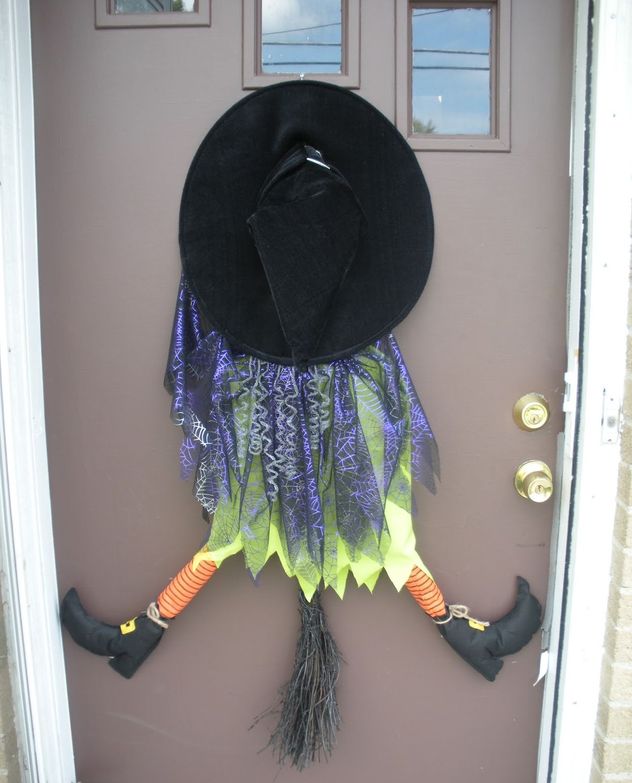 witch crash front door decor for Halloween