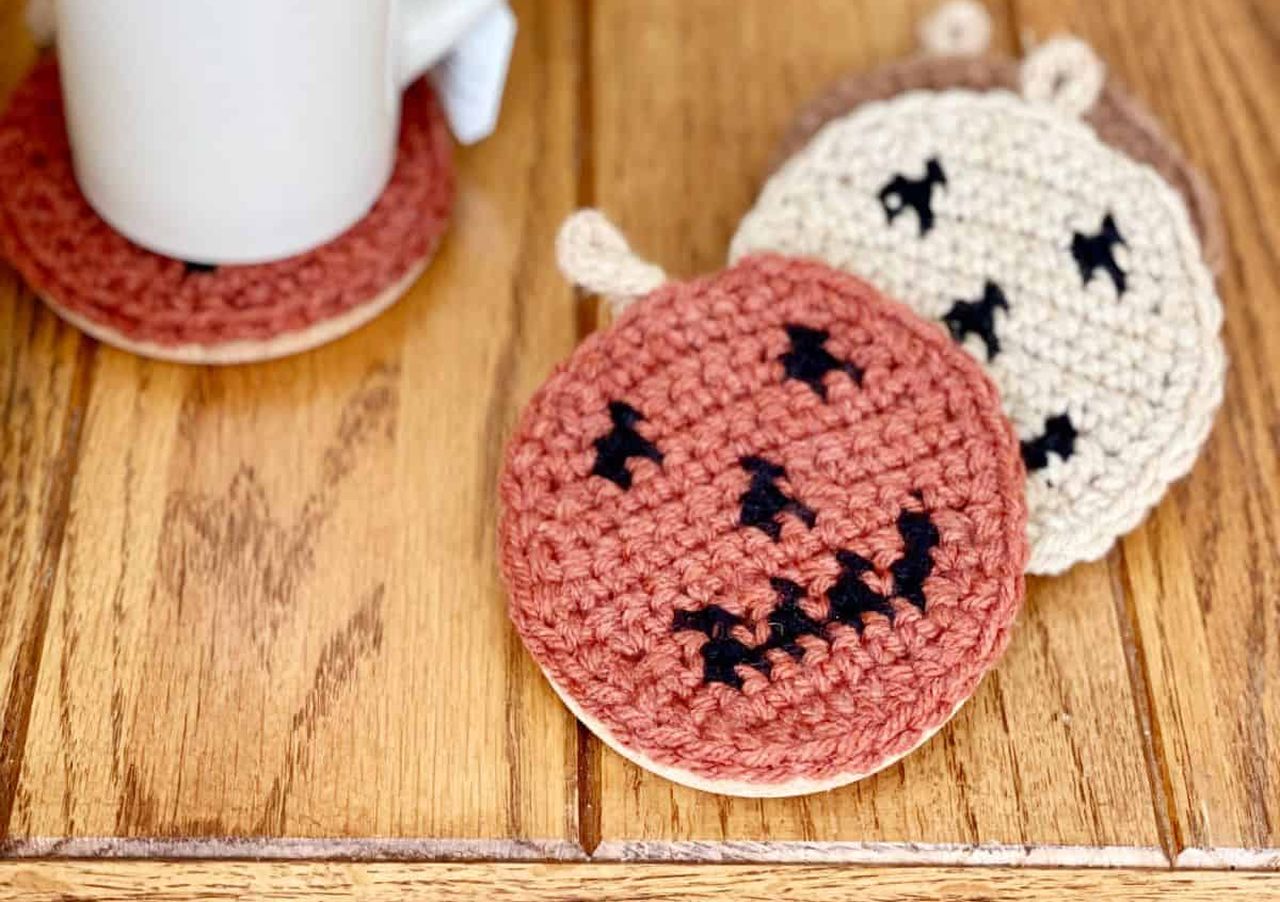 Crochet Jack-O-Lantern Coasters