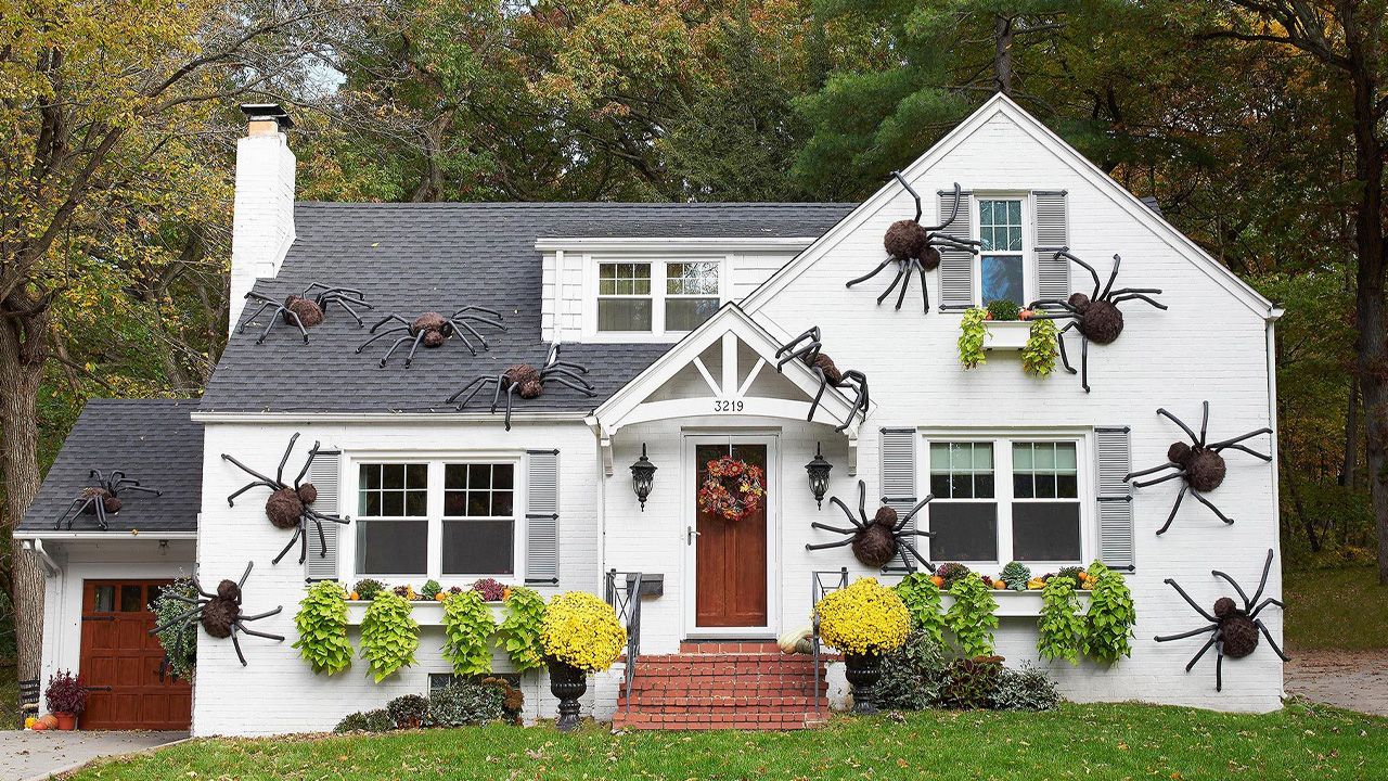 DIY Outdoor Halloween Decorations - Spider invasion
