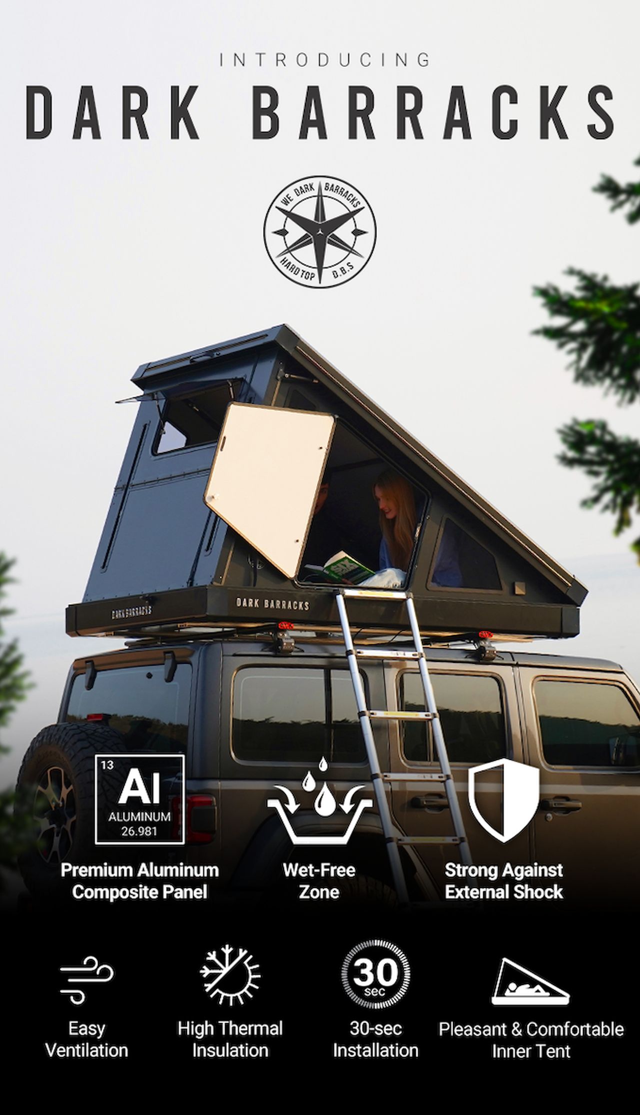 Dark Barrack’s Hard Shell Rooftop Tent adorns upgraded features