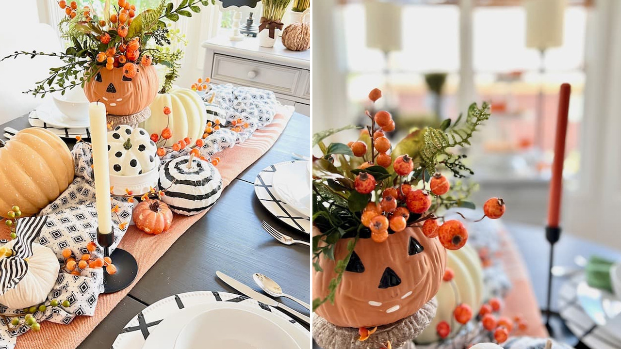 Halloween Table Decoration With Subtle Fall Accents