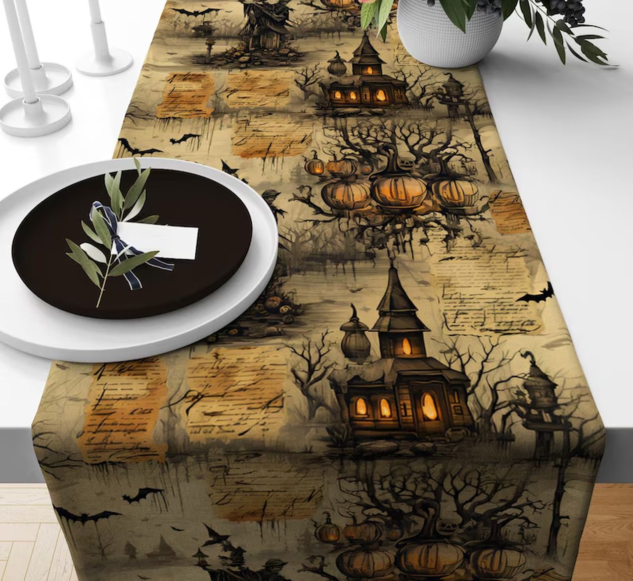 Halloween table Decoration Ideas - spooky tablecloth 1