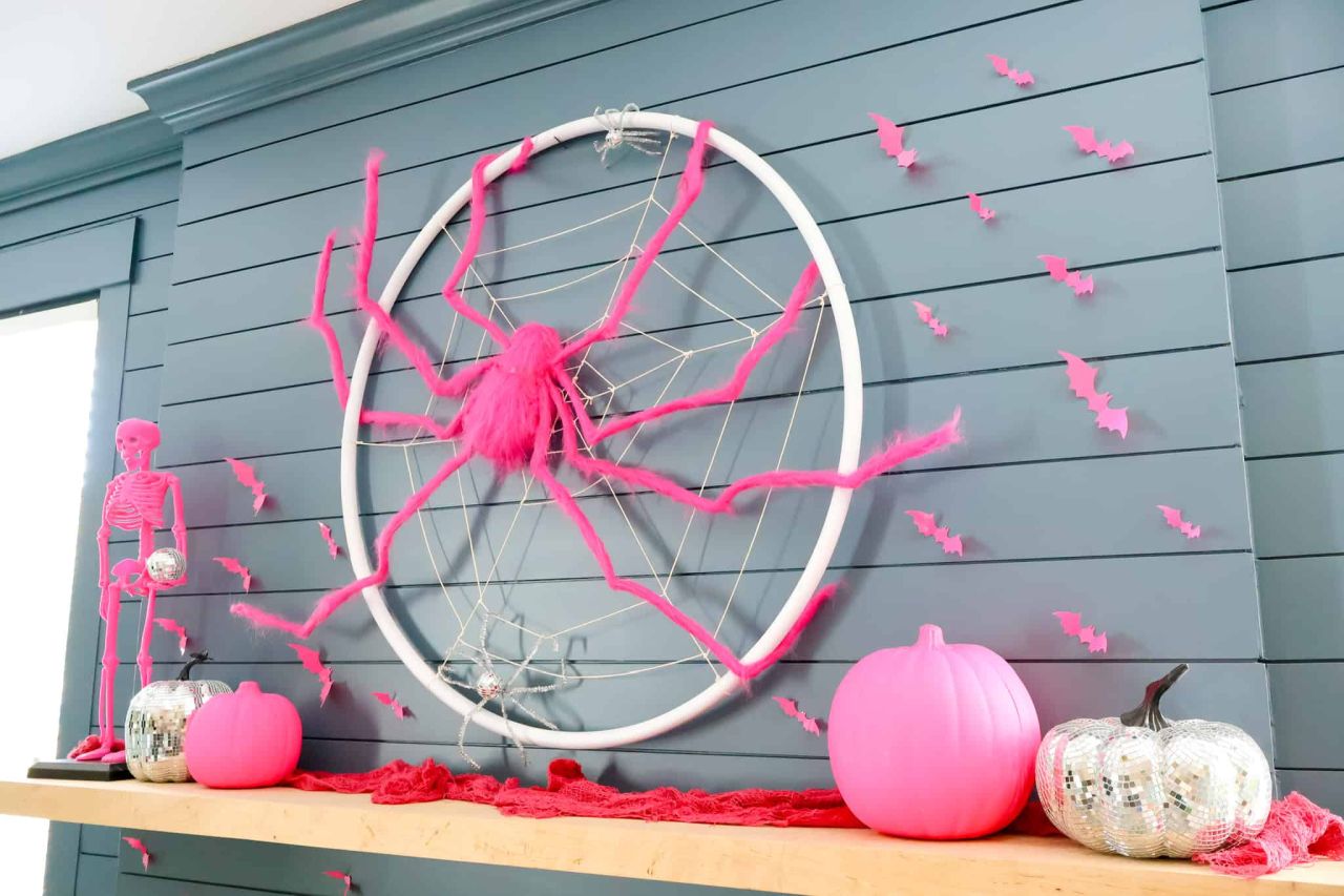 Hula Hoop Spider Web Wreath for Halloween 