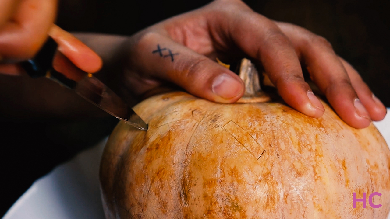 Puking Pumpkin Carving Tutorial - carve eyebrows