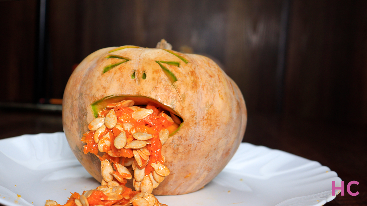 A "puking pumpkin" is a fun Halloween decoration