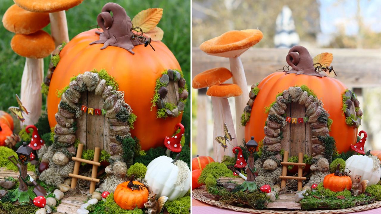 Pumpkin Fairy Garden Display Ideas - Faux materials to the rescue