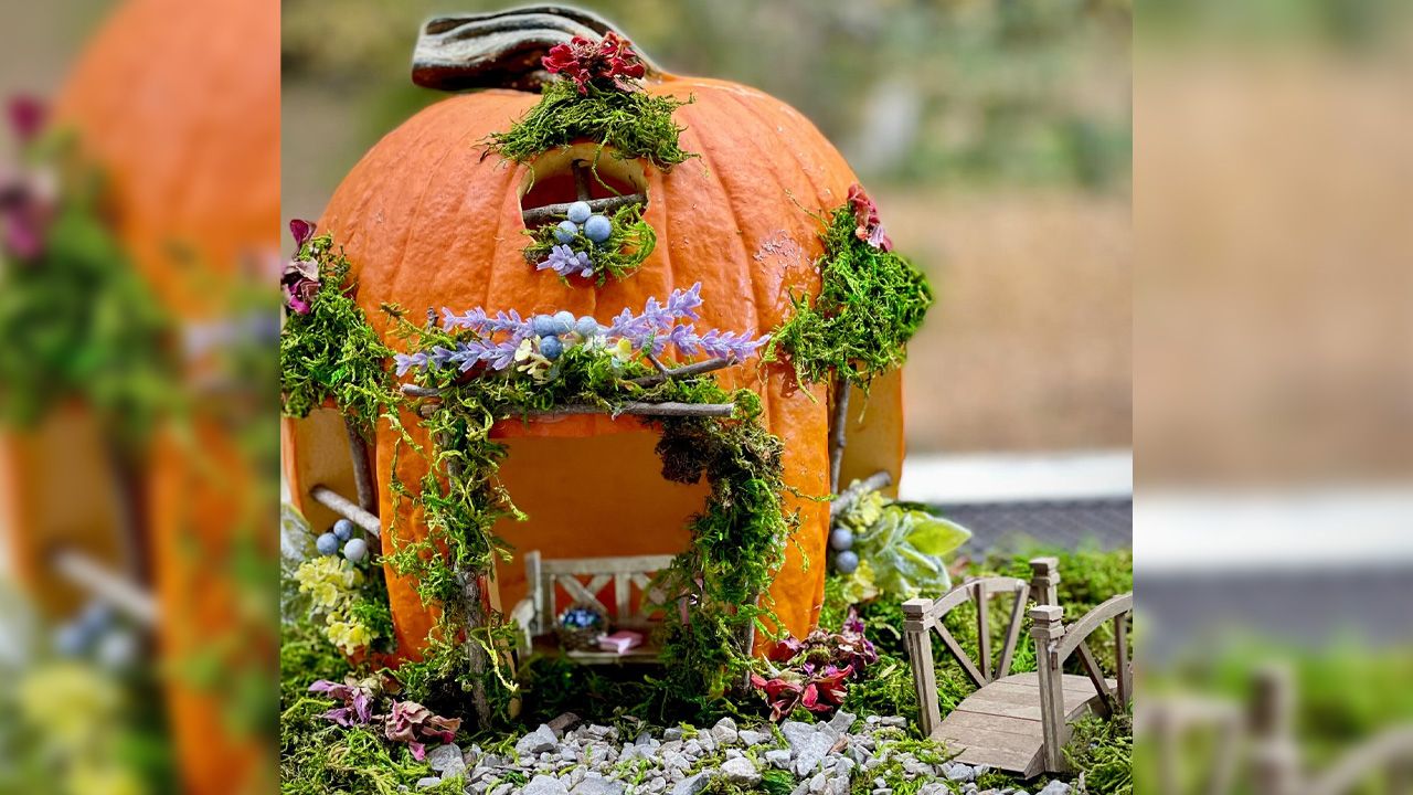 Pumpkin Fairy Garden Display Ideas - add faux robins eggs