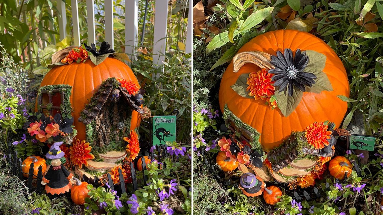 Pumpkin Fairy Garden Display Ideas - fairy or witch