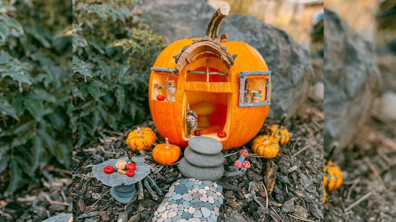 Pumpkin Fairy Garden Display Ideas - rustic setup