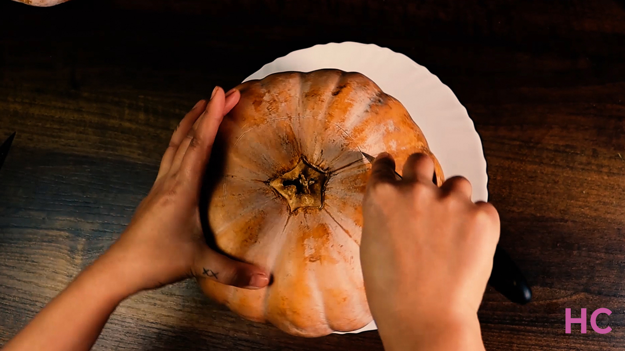 Pumpkin Fairy House - Cut a hole at top