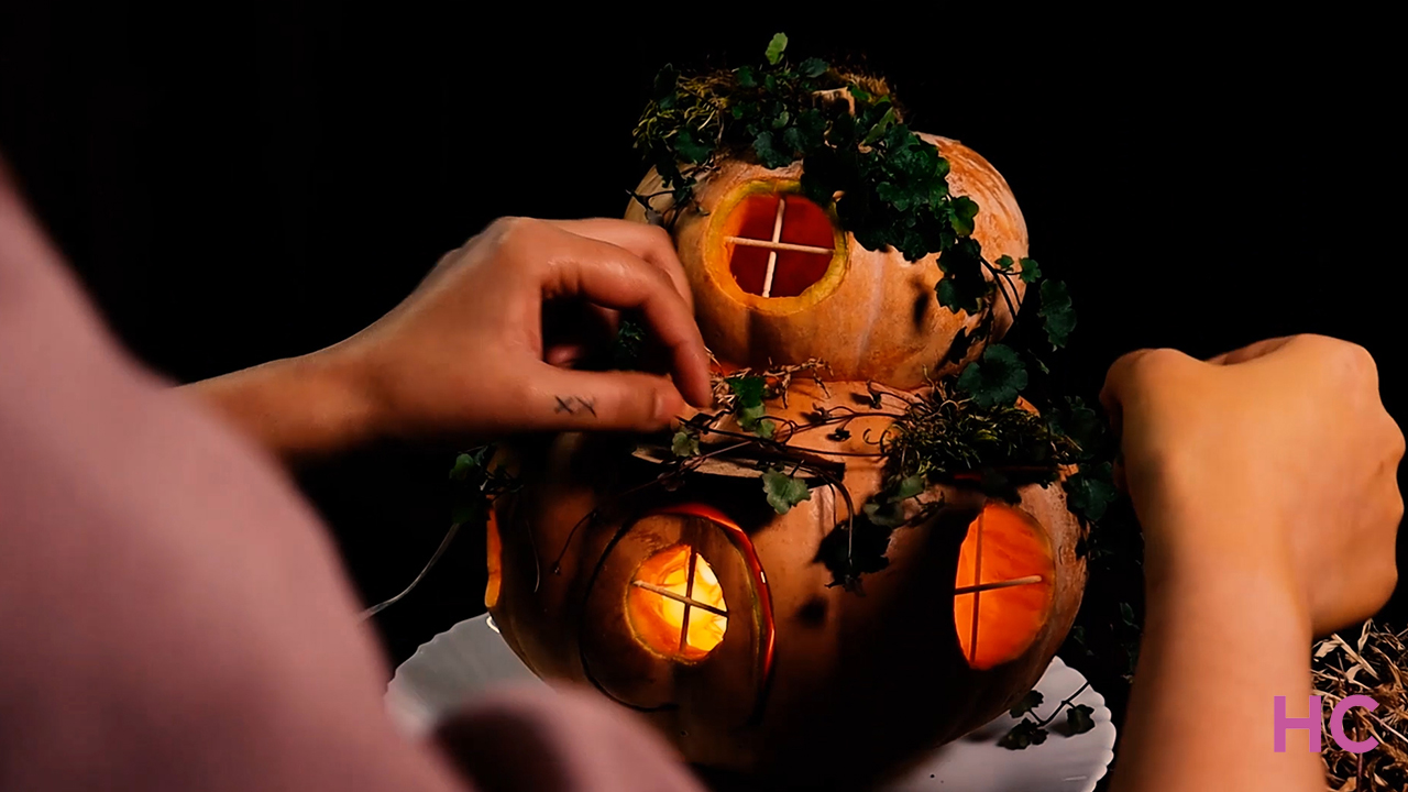 Pumpkin Fairy House - add moss and grass to adorn