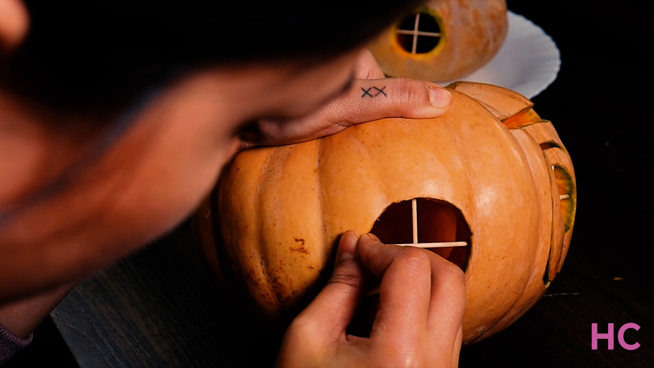 Pumpkin Fairy House - add toothpicks for window bars