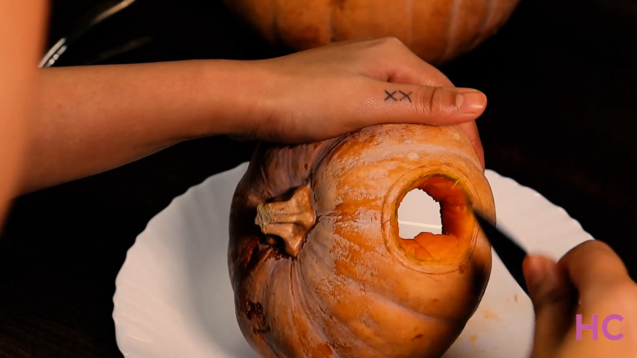 Pumpkin Fairy House - cut a hole for window