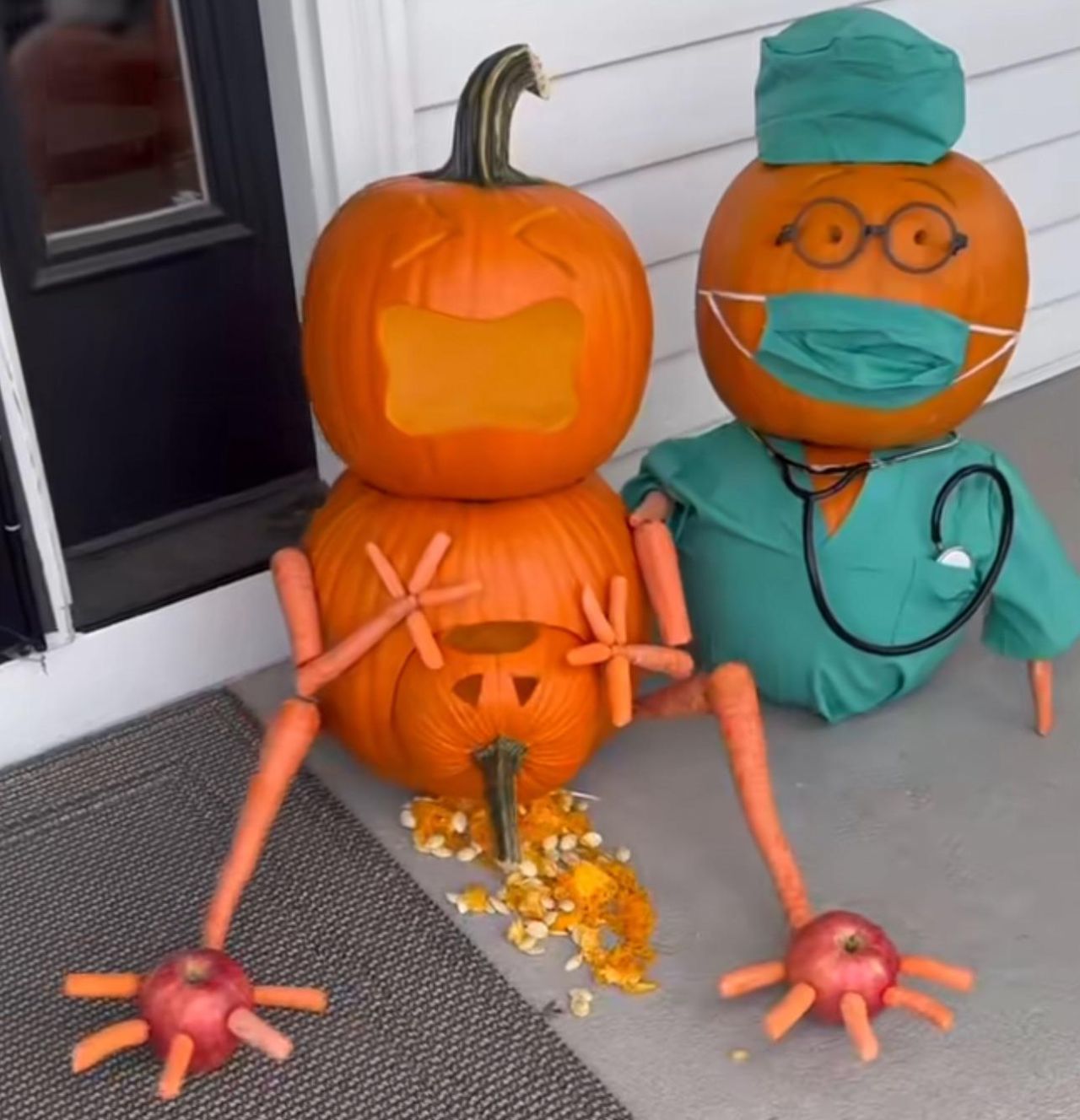 Pumpkin giving birth themed Halloween display
