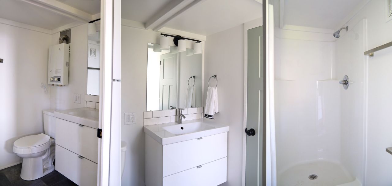 Bathroom of Seabrook tiny house on wheels