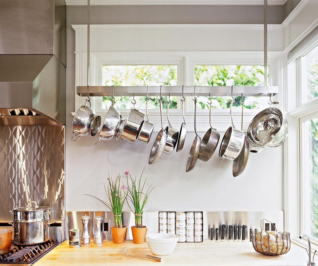 Simple Kitchen Organization Ideas - Hang pots and pans