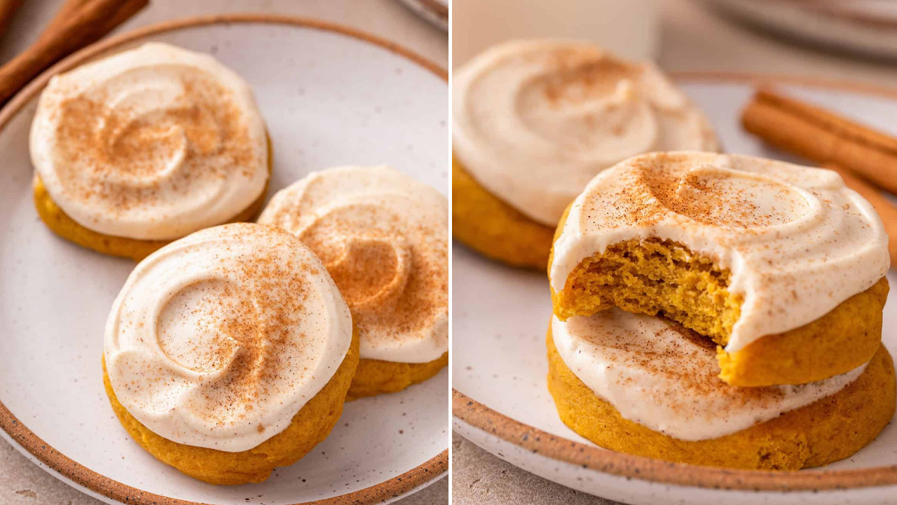 Soft Pumpkin Cookies with Cream Cheese Frosting